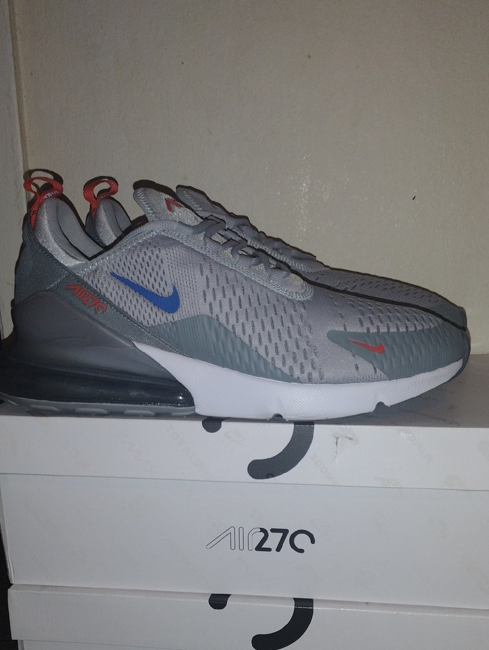 Nike Air Max 270 Grey with Blue & Red Accents